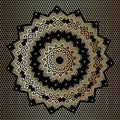 Gold and black ornate greek vector mandala pattern. Round greek key meanders ornament. Grid lattice seamless ornamental lace