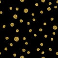 Gold and black polka dot glitter seamless pattern. Vector endless background with confetti. Cute Circles pattern