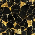 Gold Black Seamless Pattern, Golden Luxury Kintsugi Texture Tile, Vantablack with Gold Metal Endless Pattern