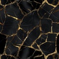 Gold Black Seamless Pattern, Golden Luxury Kintsugi Texture Tile, Vantablack with Gold Metal Endless Pattern