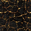 Gold Black Seamless Pattern, Golden Luxury Kintsugi Texture Tile, Vantablack with Gold Metal Endless Pattern