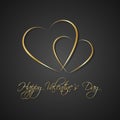 Gold black simple Happy Valentines day card with two heart