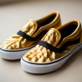 Gold And Black Slip On Vans With Organza Stripes