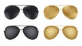 Gold and black sunglasses aviators set