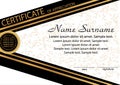 Gold and black template certificate of appreciation. Elegant background. Winning the competition. Reward. Vector