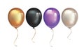 Gold, black, ultra violet balloon and pearl balloon with reflects isolated on white background. Birthday ballon set