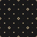 Gold and black vector seamless pattern with small diamond shapes, stars, dots Royalty Free Stock Photo