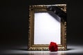 Gold, blank mourning frame with sympahi flower