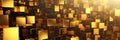 Gold blocks texture background, abstract panoramic pattern of shiny metal cubes. Surface of golden futuristic wall. Concept of Royalty Free Stock Photo