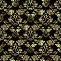 Gold blossom flowers vintage seamless pattern. Ornamental beautiful gold and black vector background. Old style floral golden Royalty Free Stock Photo