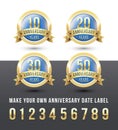 Gold and blue vector ANNIVERSARY labels Royalty Free Stock Photo