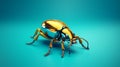 A beautiful golden and blue bug on a vibrant blue background Royalty Free Stock Photo