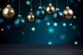 Gold and blue Christmas bulbs on a blue background. Copy space Royalty Free Stock Photo