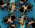 Gold blue dark flower shapes, baroque fantasy fractal, abstract flowery spiral shapes, background