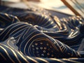 Gold and blue draped fabric