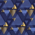 Gold and blue elegant geometric seamless pattern