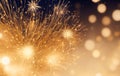 Gold and blue Fireworks and bokeh in New Year dusk and dupe space. Abstract background vacation Royalty Free Stock Photo