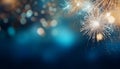 Gold and blue Fireworks and bokeh in New Year eve and copy space. Abstract background holiday Royalty Free Stock Photo