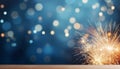 Gold and blue Fireworks and bokeh in New Year eve and copy space. Abstract background holiday Royalty Free Stock Photo