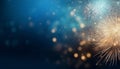 Gold and blue Fireworks and bokeh in New Year eve and copy space. Abstract background holiday Royalty Free Stock Photo