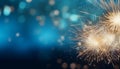 Gold and blue Fireworks and bokeh in New Year eve and copy space. Abstract background holiday Royalty Free Stock Photo