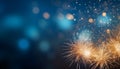 Gold and blue Fireworks and bokeh in New Year eve and copy space. Abstract background holiday Royalty Free Stock Photo