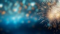 Gold and blue Fireworks and bokeh in New Year eve and copy space. Abstract background holiday Royalty Free Stock Photo