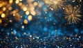 Gold and blue Fireworks and bokeh in New Year eve and copy space. Abstract background holiday Royalty Free Stock Photo