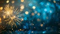 Gold and blue Fireworks and bokeh in New Year eve and copy space. Abstract background holiday Royalty Free Stock Photo