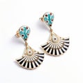 Gold And Blue Flower Fan Shaped Earrings - Inspired By Emir