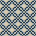 Gold and blue geometric seamless pattern in oriental style. Diamond grid texture Royalty Free Stock Photo