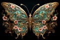 Gold blue painted butterfly. Generate Ai