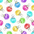 Gold, blue and red Christmas balls. Watercolor seamless pattern. Hand-drawn art. Artistic illustration Royalty Free Stock Photo