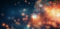 Gold and blue sky with fireworks and bokeh in New Year eve and copy space. Abstract background holiday Royalty Free Stock Photo