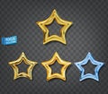 Gold and blue  stars isolated on gray background. Vector set. Elements for decorative decoration of festive layouts. Premium gold Royalty Free Stock Photo