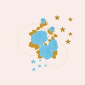 Gold and blue stars and rose omposition in an elegant illustration