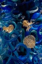 Gold and blue tone glass abstract maritime sculptures of jellyfish and octopuses at the Seattle Center, Seattle, USA