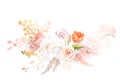 Gold, blush, beige, white rose, peony, orange tulips, ranunculus, hydrangea flower, fall leaves, fern