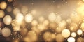 Gold bokeh effect festive background. Shiny golden glitter, lights and sparkling magic particles. Elegant abstract Merry Royalty Free Stock Photo