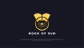 Gold Book Logo with Sunburst Concept. Open Book Logo. Usable for Business and Education Logo Royalty Free Stock Photo