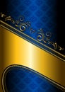 Gold border on a blue patterned background Royalty Free Stock Photo