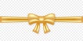 Gold Bow for Gift Christmas Holiday. Golden Silk Knot with Strip for Decoration Present Box. Golden Ribbon for Royalty Free Stock Photo