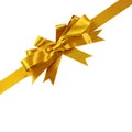 Gold bow gift ribbon corner diagonal isolated on white square Royalty Free Stock Photo