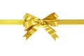 Gold bow gift ribbon straight horizontal Royalty Free Stock Photo