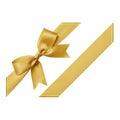 Gold bow made of satin ribbon