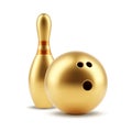 Gold bowling pin and ball