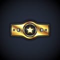 Gold Boxing belt icon isolated on black background. Belt boxing sport championship winner fight award. Vector