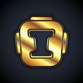 Gold Boxing helmet icon isolated on black background. Vector