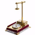 gold brass balance scale isolated on a white background. Royalty Free Stock Photo