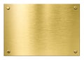 Gold or brass metal plaque with rivets isolated Royalty Free Stock Photo